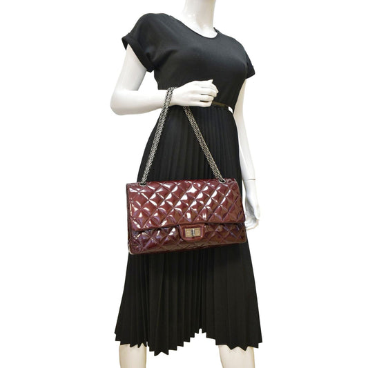 CHANEL 2.55 Reissue Double Flap Patent Leather Shoulder Bag Maroon