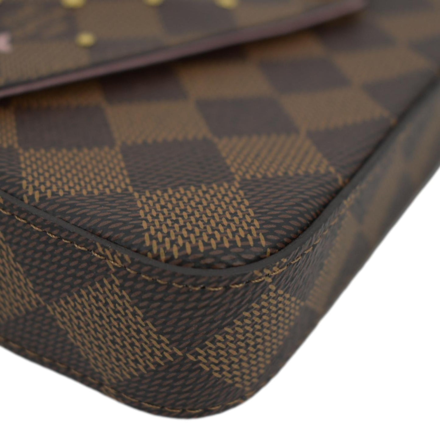 LOUIS VUITTON Studded Felicie Damier Ebene Pochette Crossbody Bag Brown