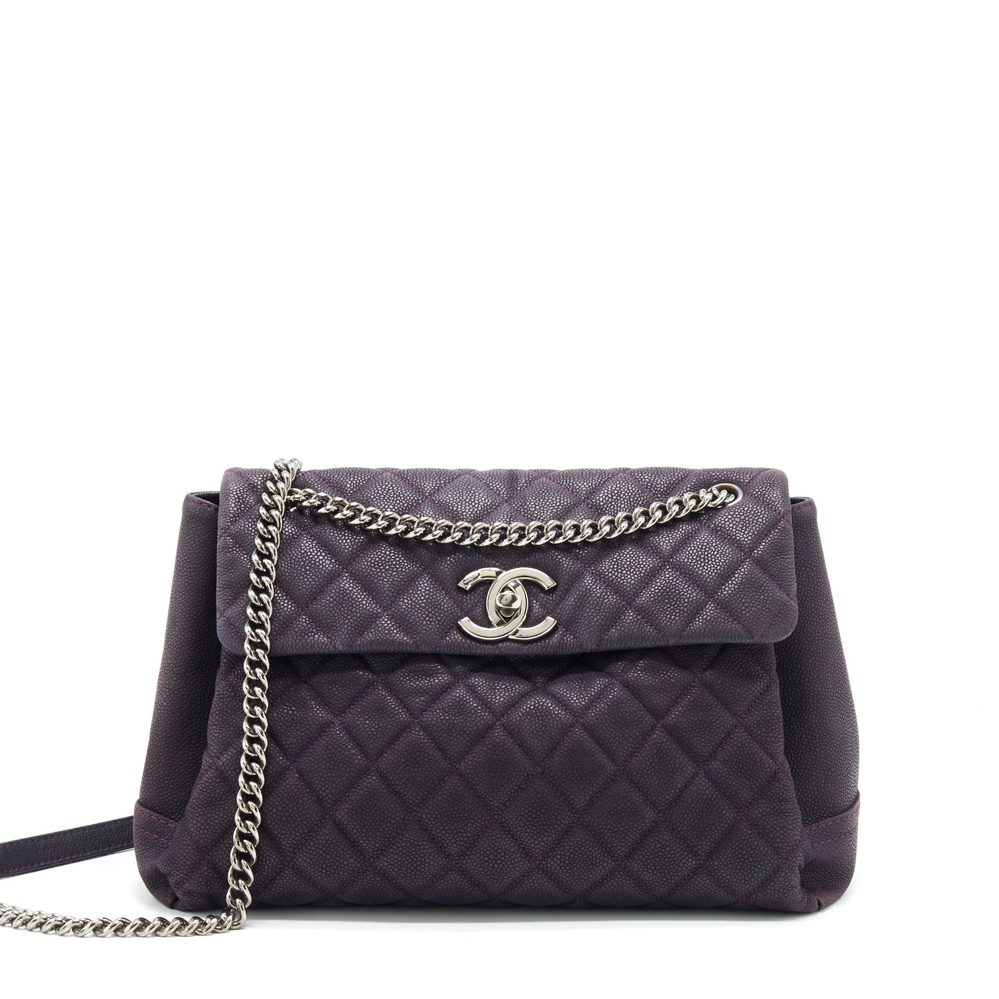 Chanel Flap Tote Bag With Chain Grained Calfskin Dark Purple