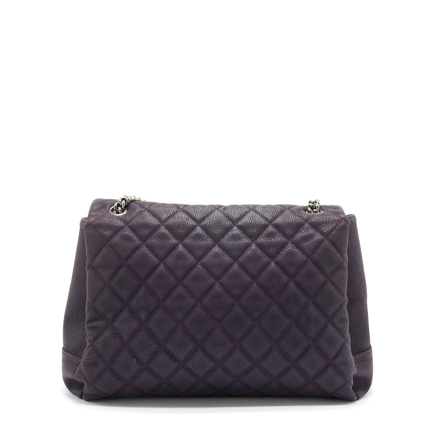 Chanel Flap Tote Bag With Chain Grained Calfskin Dark Purple