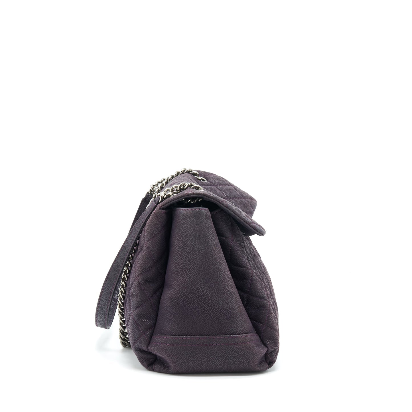 Chanel Flap Tote Bag With Chain Grained Calfskin Dark Purple