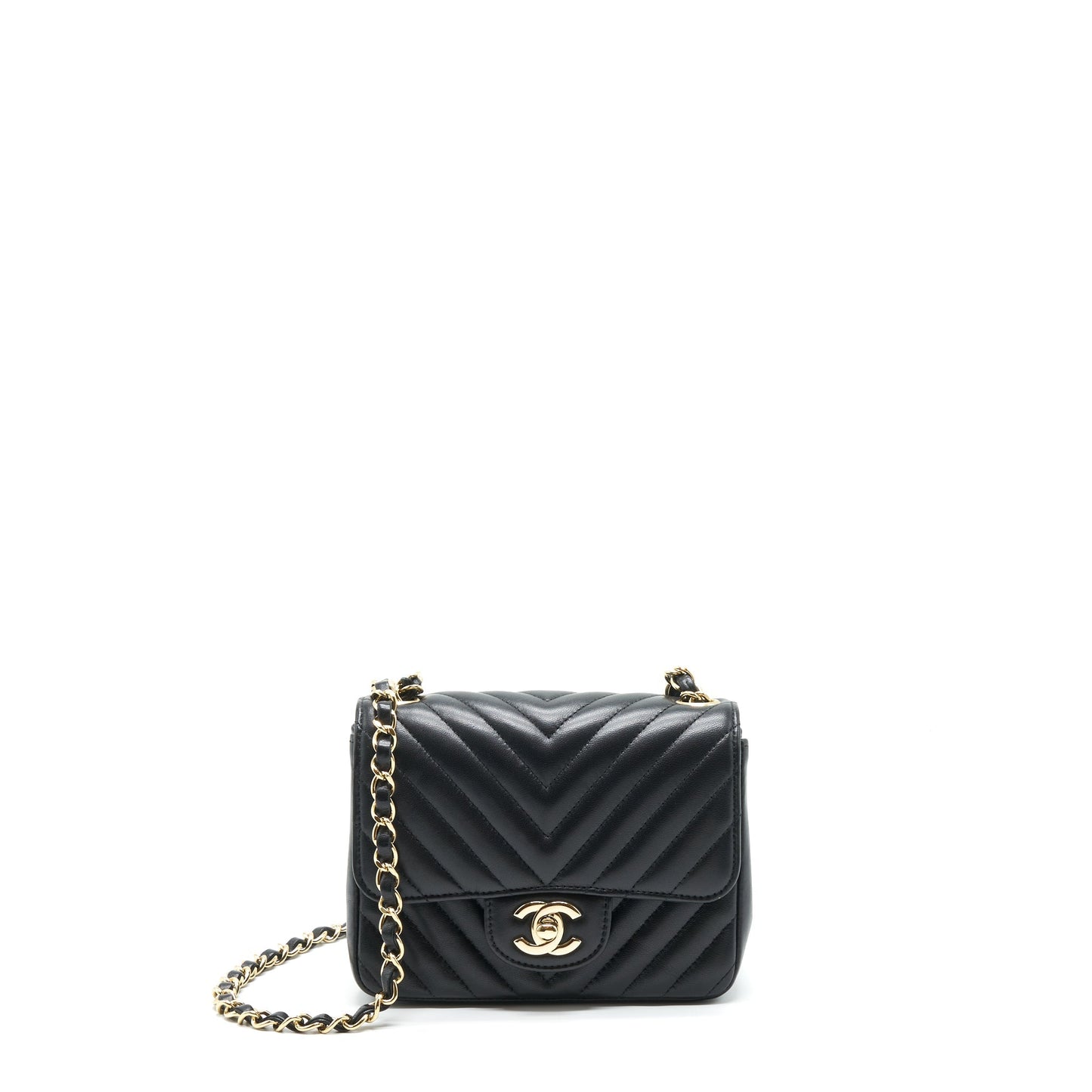 Chanel Mini Square Chevron Flap Bag Black L