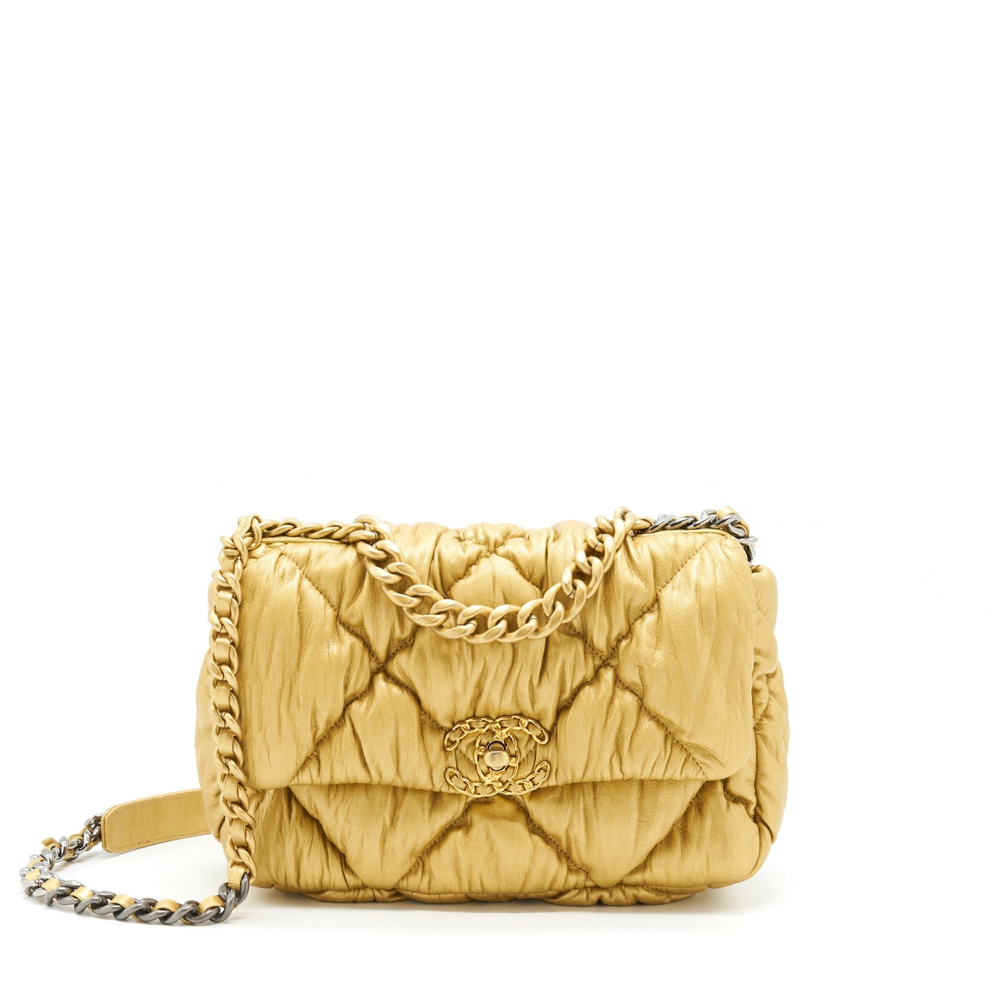 Chanel Small 19 Bag Limited Edition Lambskin Gold With Gold/Silver Hardware