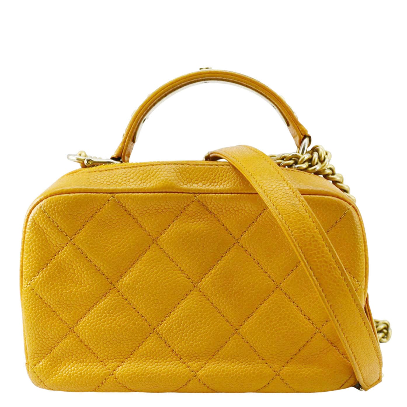 Chanel Carry Around Mini Quilted Caviar Leather Bowling Bag Yellow