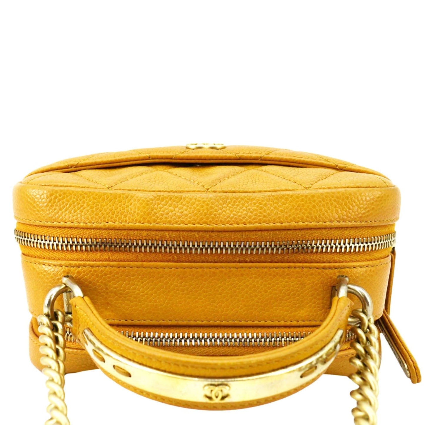 CHANEL Carry Around Mini Quilted Caviar Leather Bowling Bag Yellow
