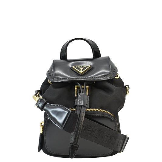 PRADA Re-Nylon Brushed Leather Crossbody Backpack Black