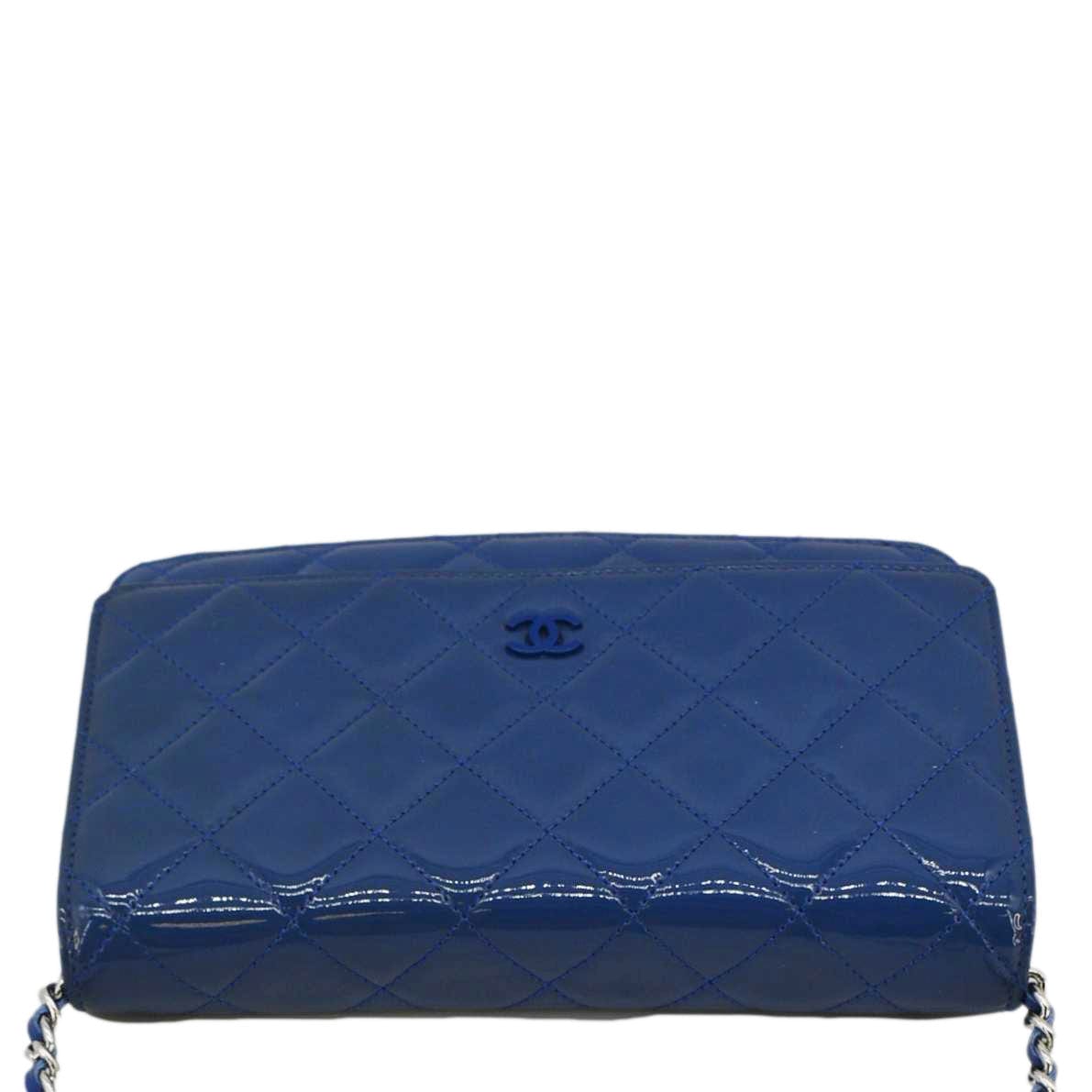 CHANEL WOC Quilted Patent Leather Crossbody Bag Blue