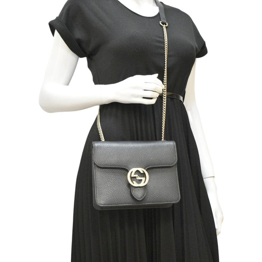 GUCCI Interlocking GG Leather Crossbody Bag Black 510304