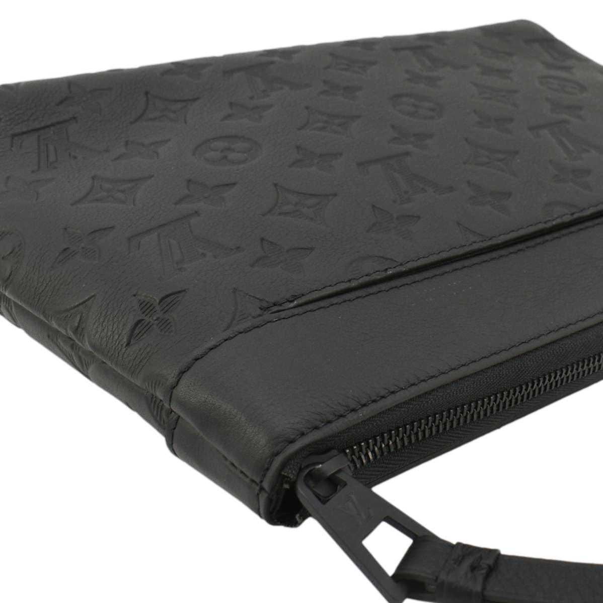 LOUIS VUITTON Pochette Voyage Monogram Shadow Leather Pouch Black