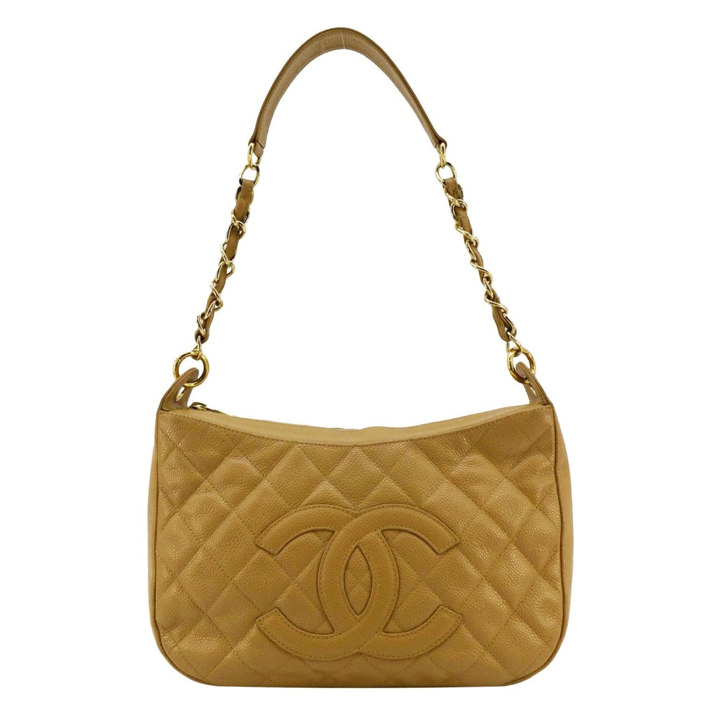 CHANEL  Half Moon Quilted Caviar Leather Hobo Bag Dark Beige