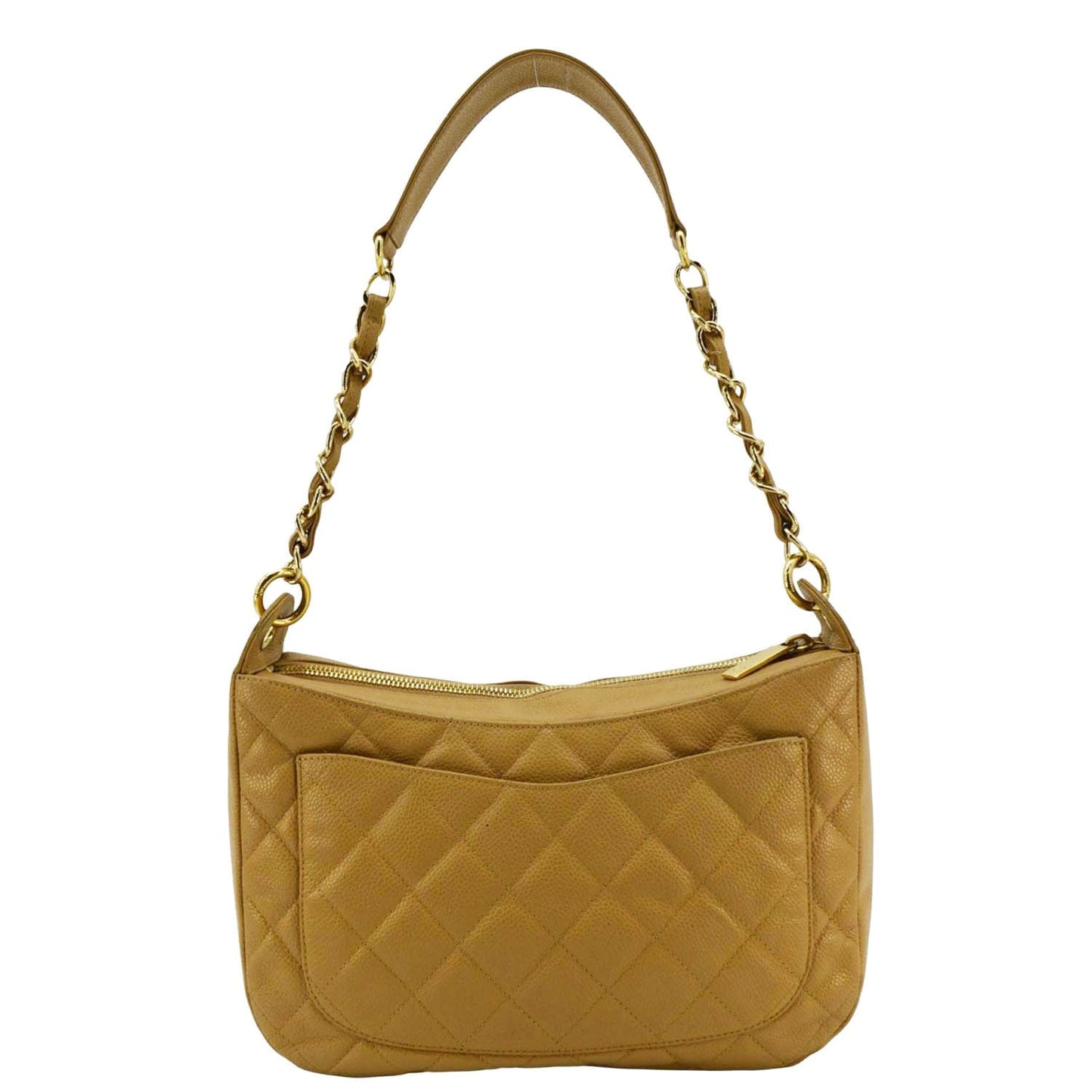 CHANEL  Half Moon Quilted Caviar Leather Hobo Bag Dark Beige