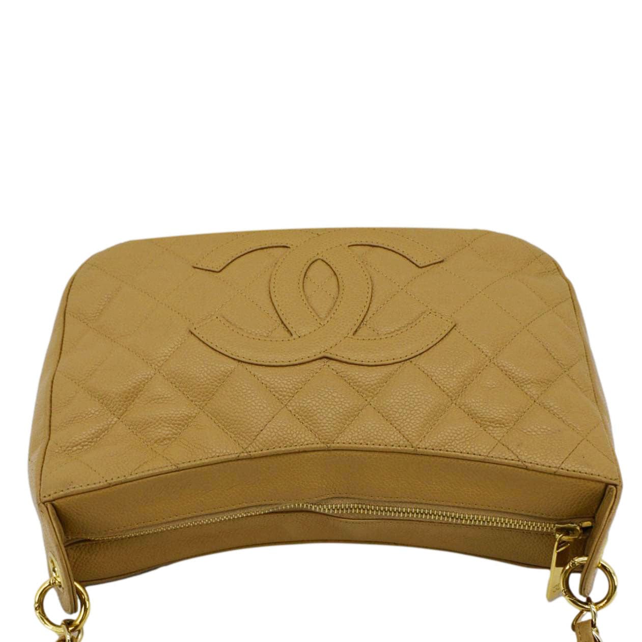 CHANEL  Half Moon Quilted Caviar Leather Hobo Bag Dark Beige