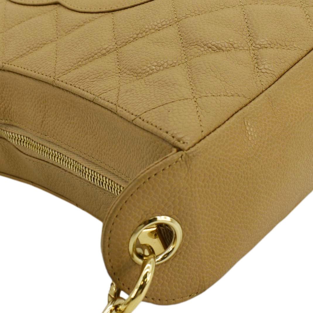 CHANEL  Half Moon Quilted Caviar Leather Hobo Bag Dark Beige