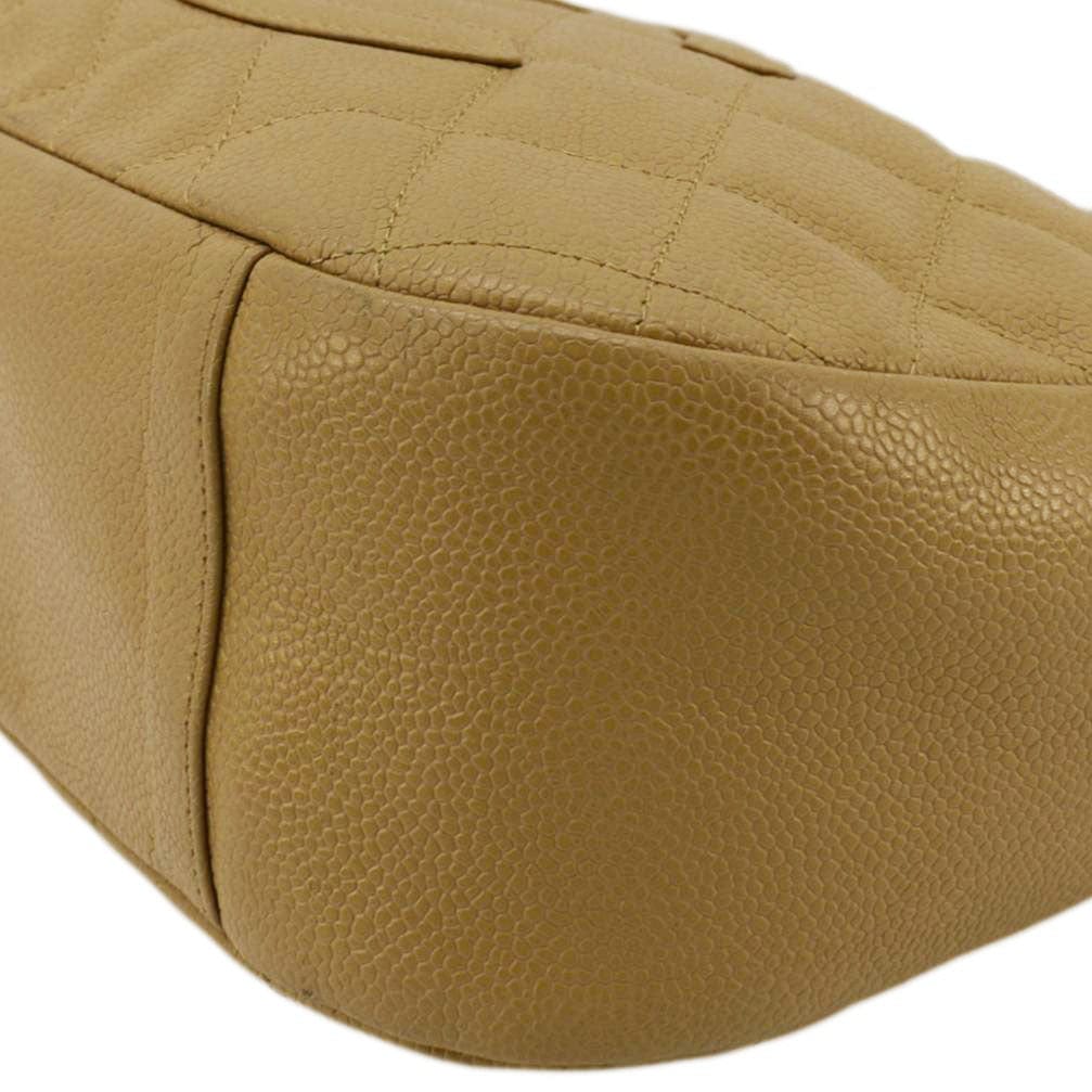 CHANEL  Half Moon Quilted Caviar Leather Hobo Bag Dark Beige