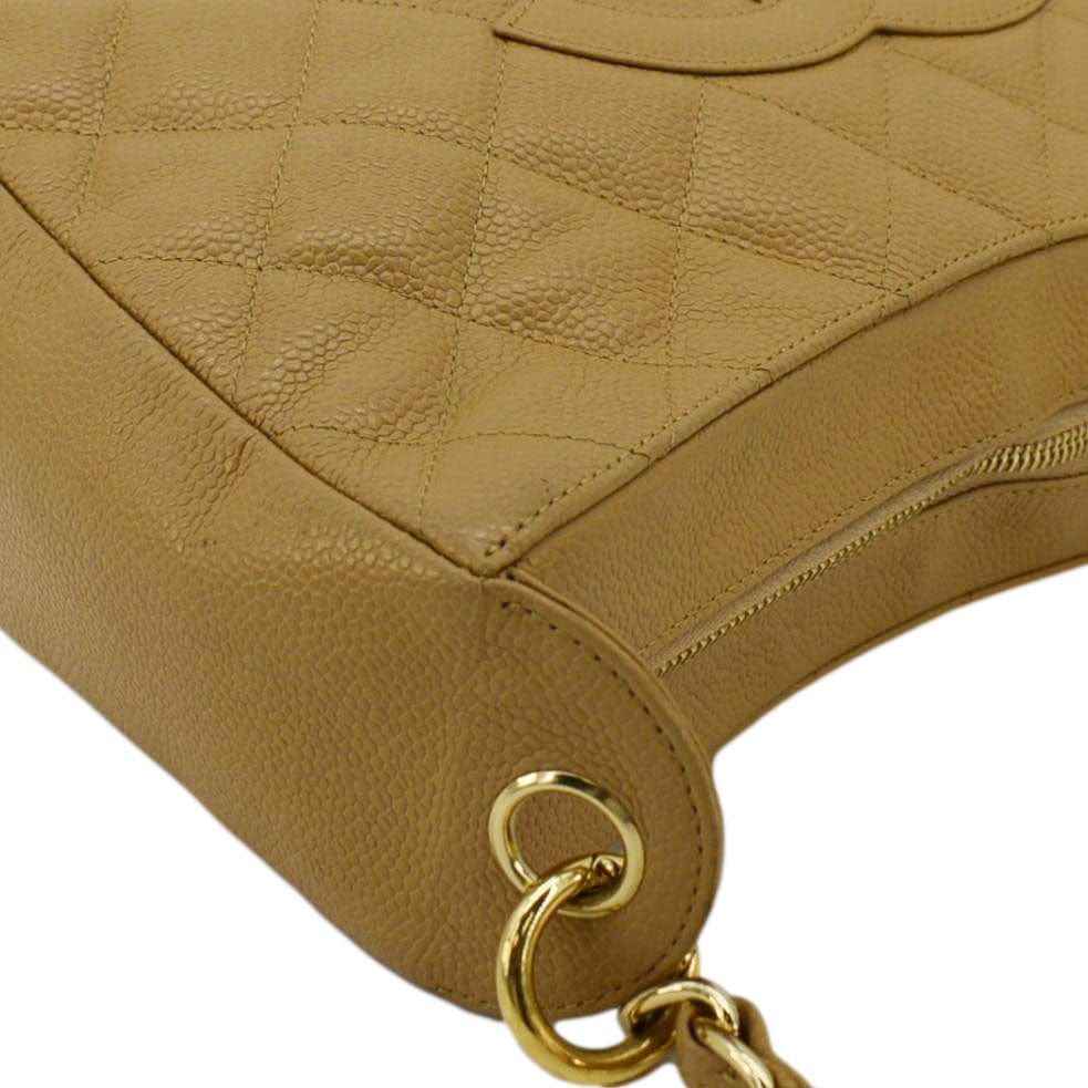 CHANEL  Half Moon Quilted Caviar Leather Hobo Bag Dark Beige