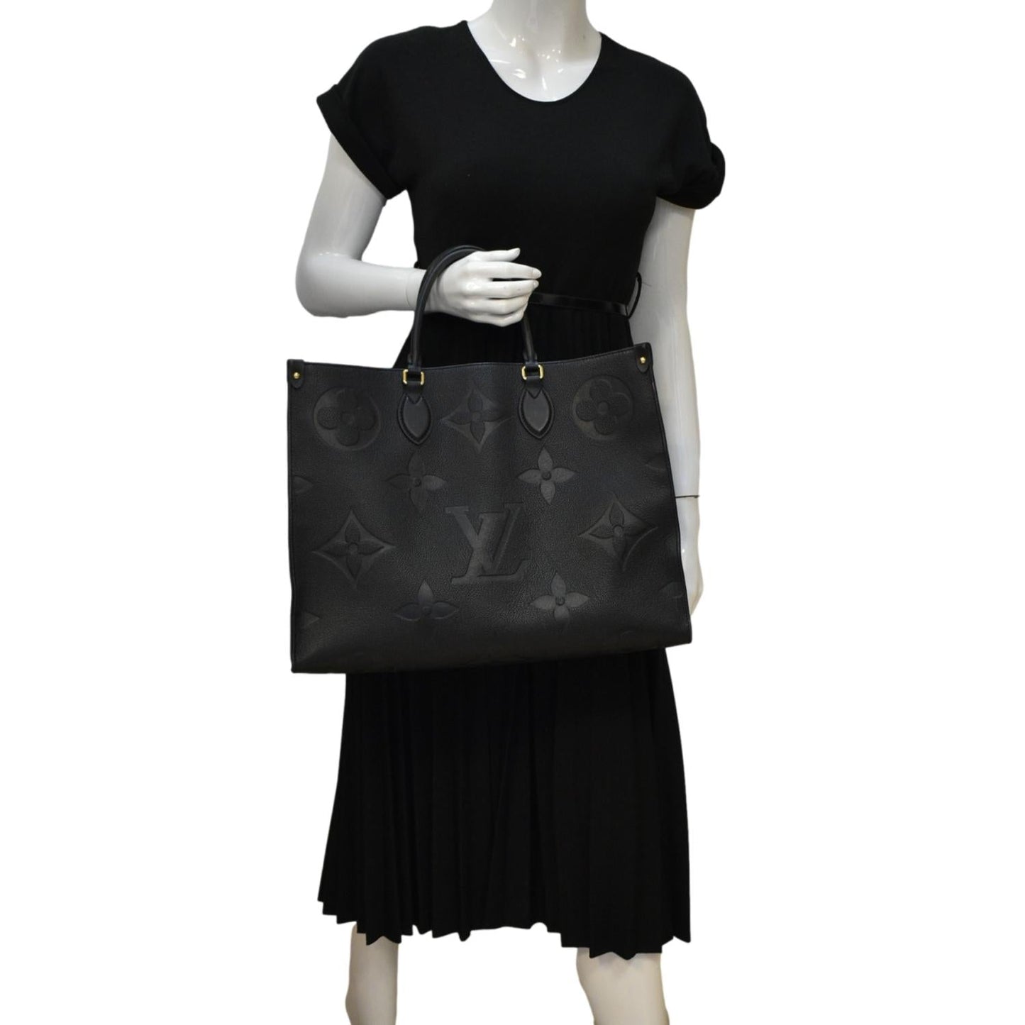 LOUIS VUITTON Onthego GM  Monogram Empreinte Leather Tote Bag Black