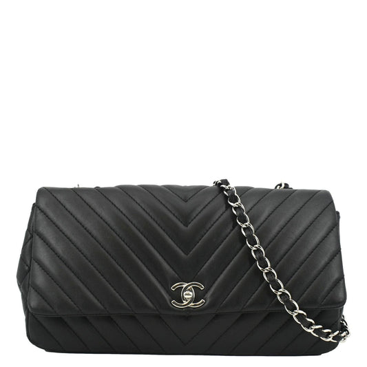 Chanel Surpique Jumbo Chevron Lambskin Leather Flap Crossbody Bag Black