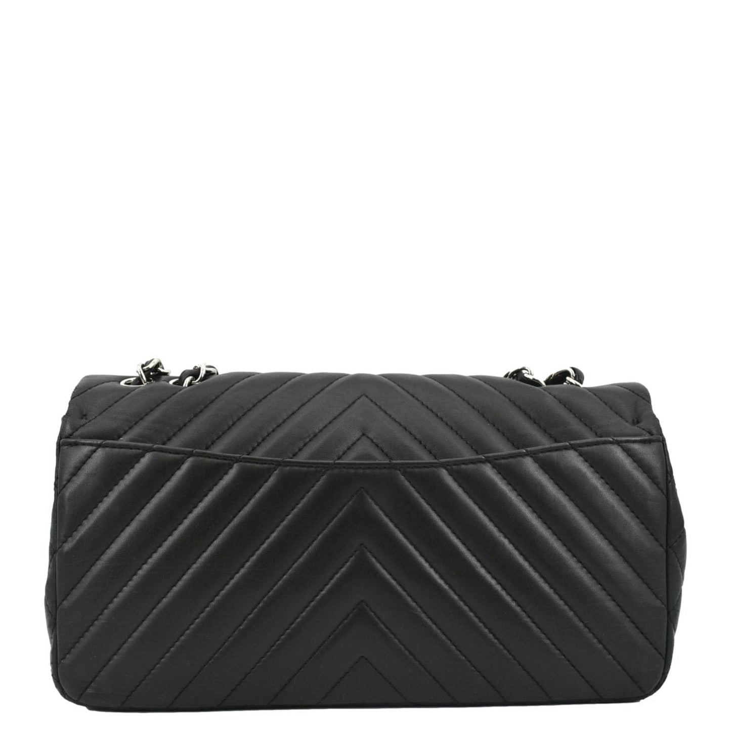 Chanel Surpique Jumbo Chevron Lambskin Leather Flap Crossbody Bag Black