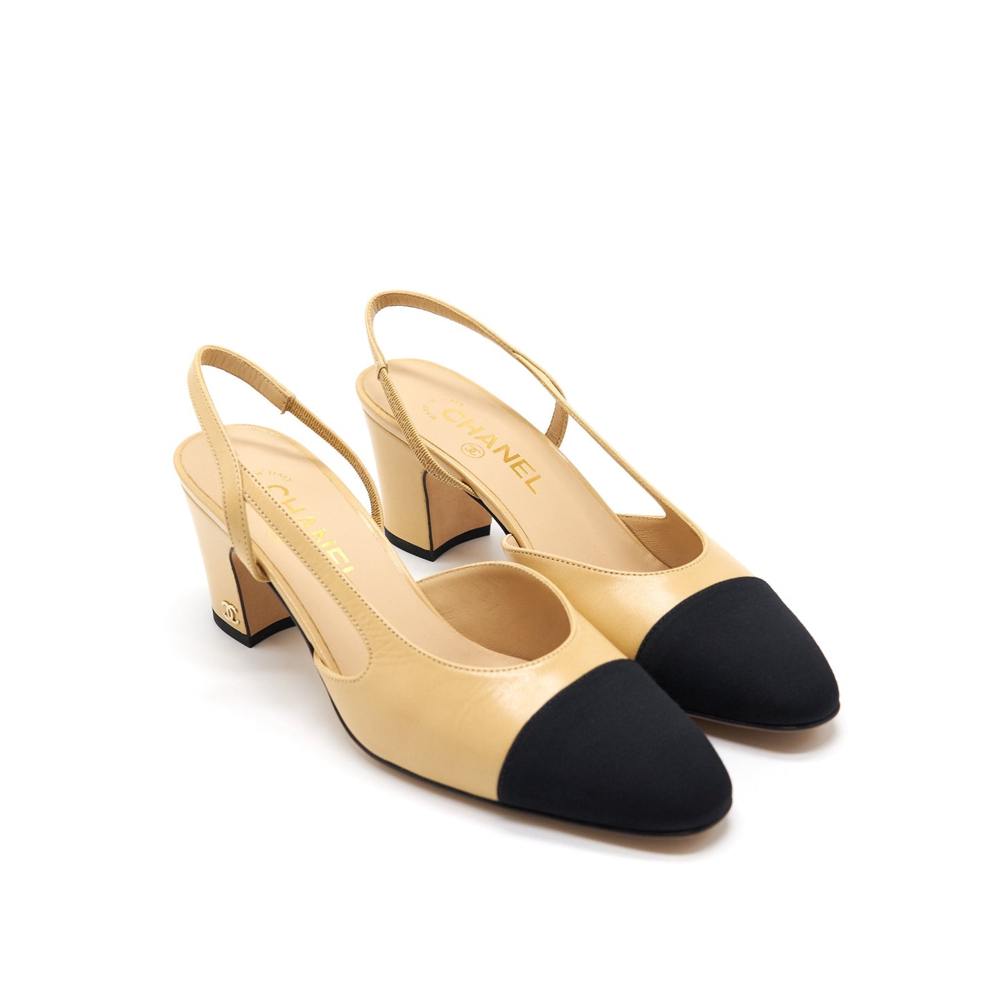 CHANEL SLING BACK BEIGE & BLACK SIZE38 Handbag