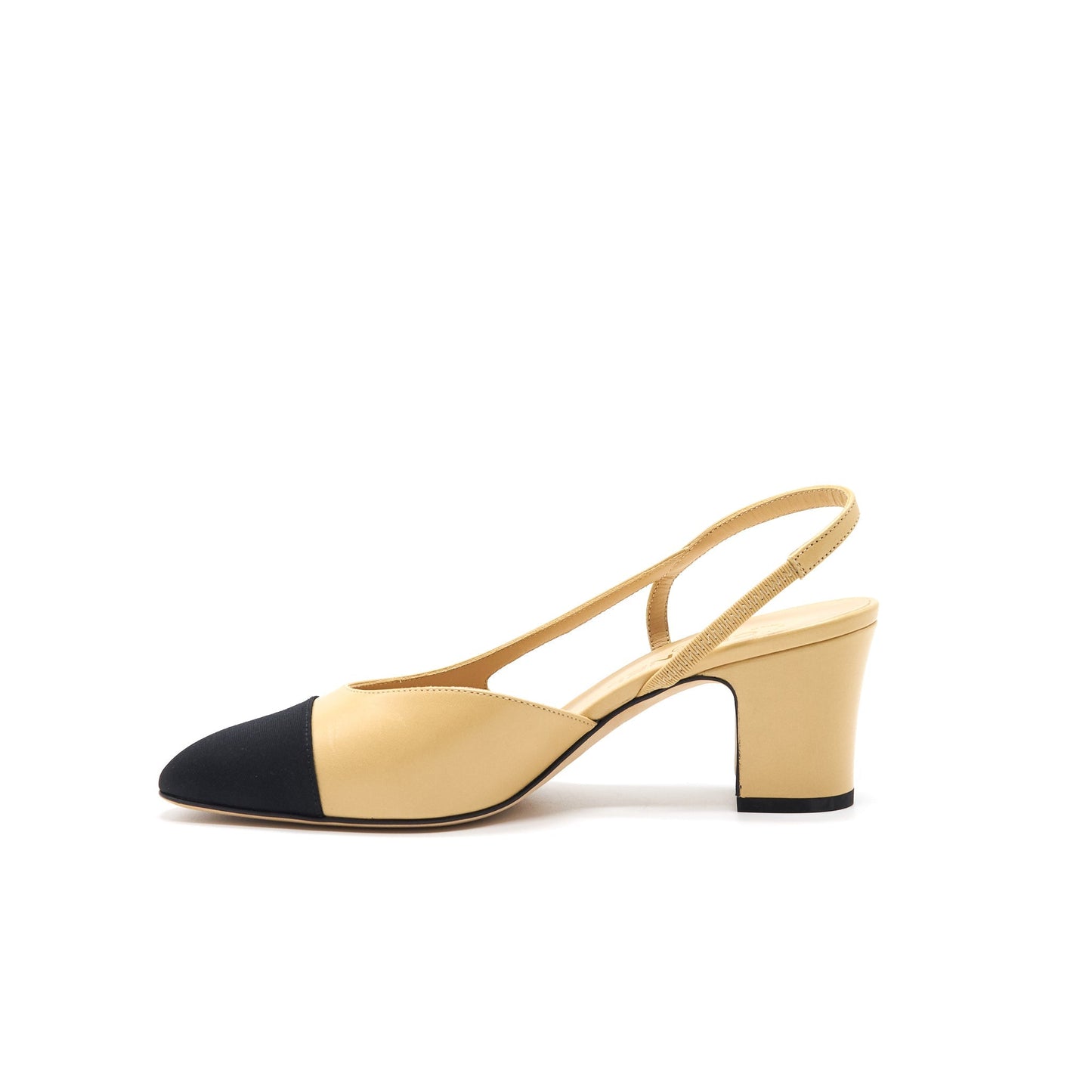 CHANEL SLING BACK BEIGE & BLACK SIZE38 Handbag