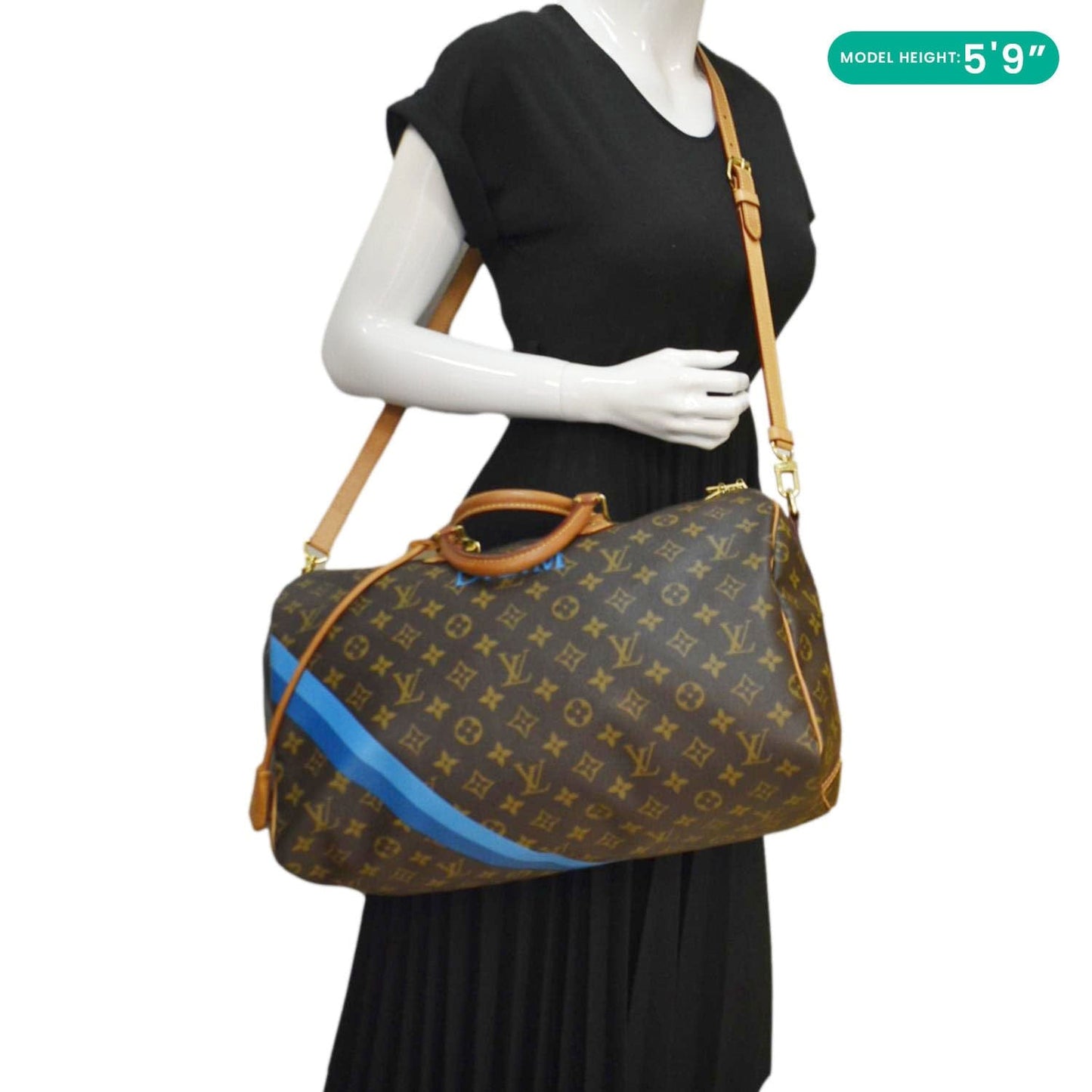 LOUIS VUITTON  40 Bandouliere Heritage Monogram Canvas Travel Bag Blue Clair