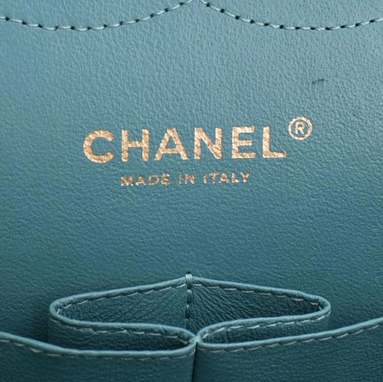 CHANEL Classic Double Flap Jumbo Quilted Caviar Leather Shoulder Bag Turquoise