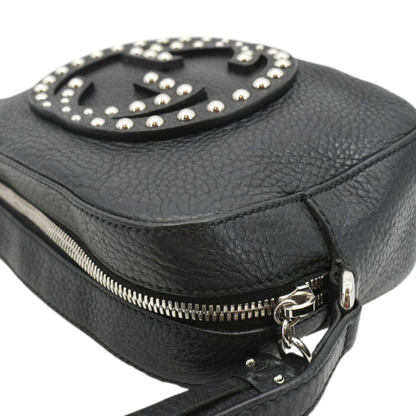 GUCCI Soho Disco Studded Leather Crossbody Bag Black 308364