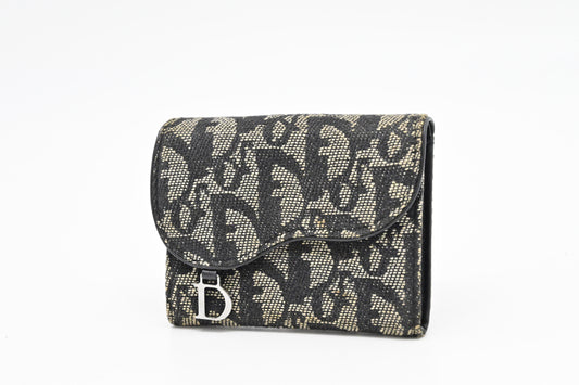 Dior Saddle Compact Wallet in Black Oblique Canvas