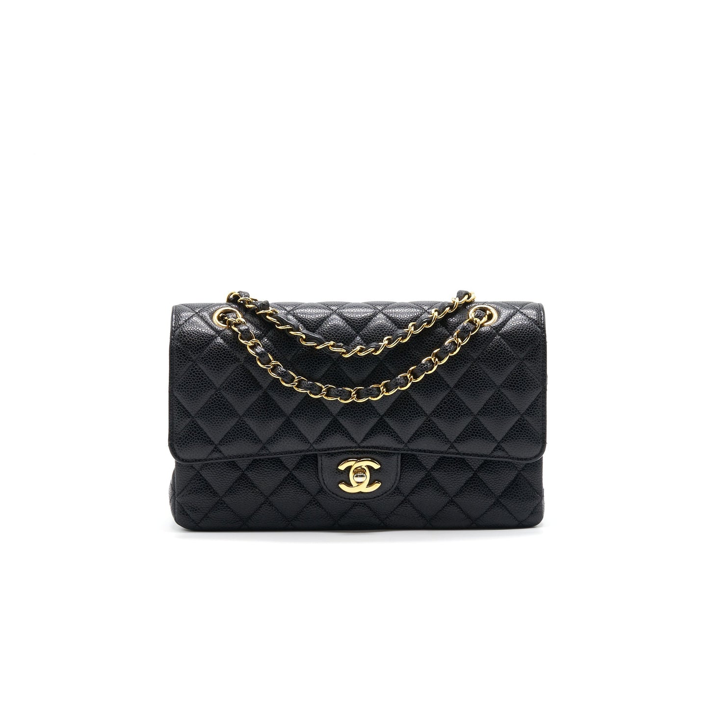 CHANEL MEDIUM CLASSIC DOUBLE FLAP CAVIER Black and gold Shoulder Bag