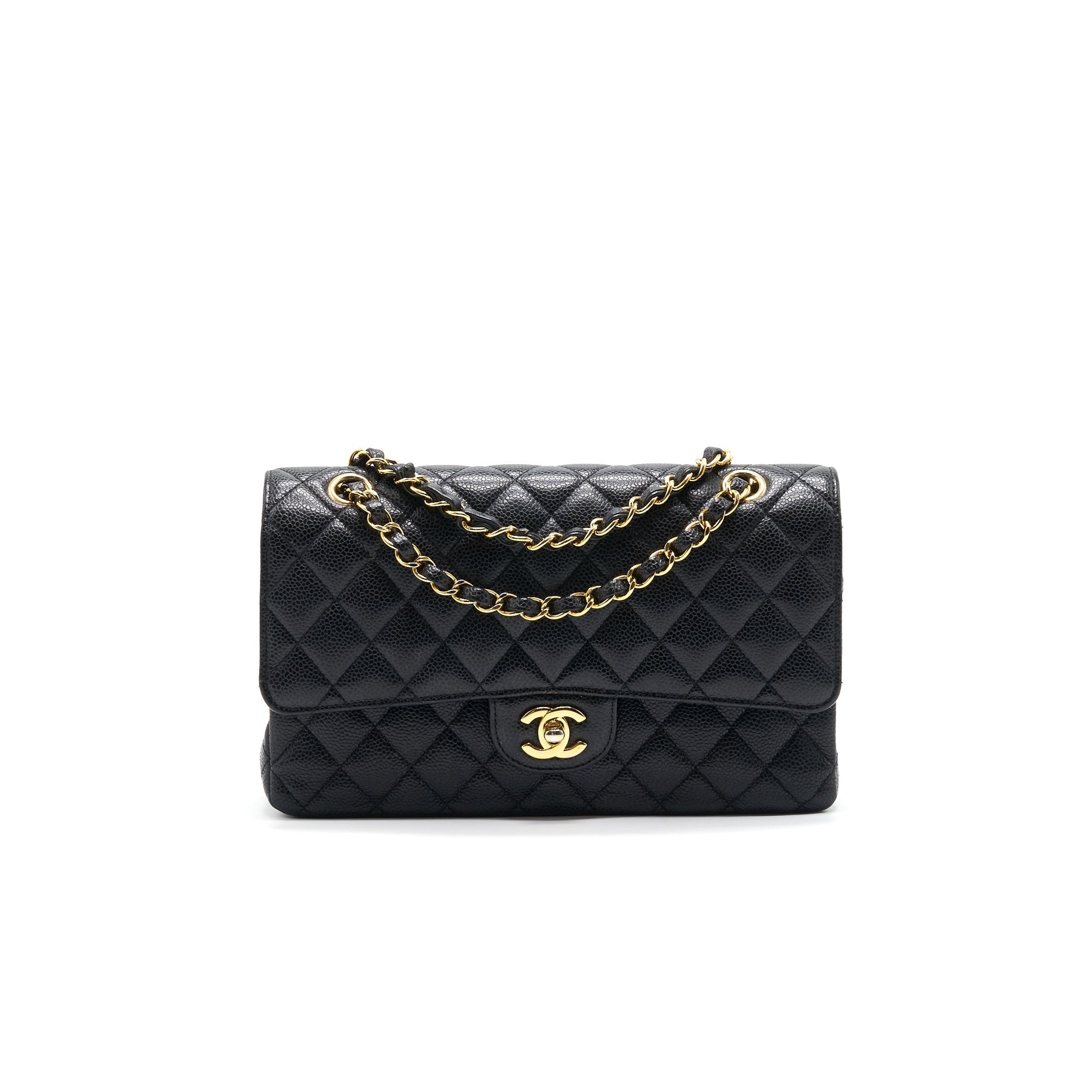 CHANEL MEDIUM CLASSIC DOUBLE FLAP CAVIER Black and gold Shoulder Bag