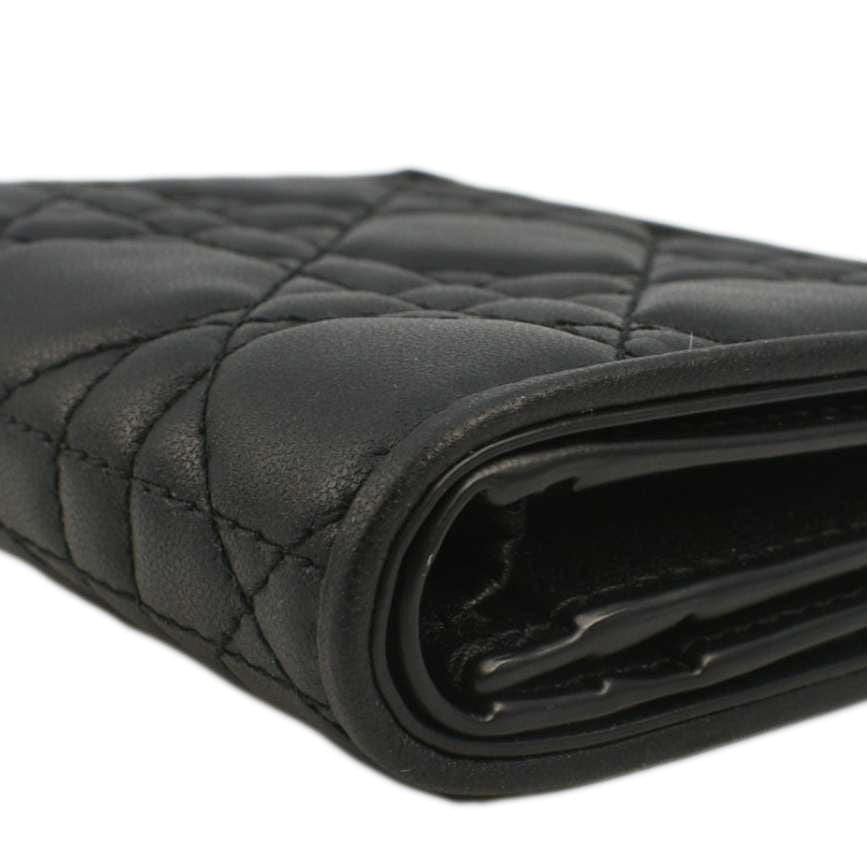 CHRISTIAN DIOR Lady Dior Gardenia Mini Cannage Lambskin Compact Wallet Black