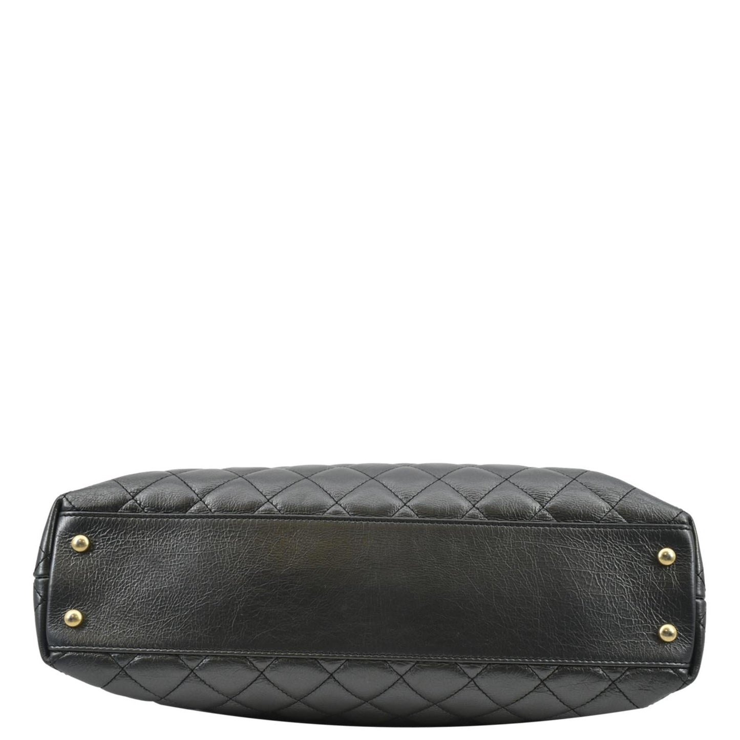 CHANEL Front CC Drawstring Quilted Leather Shopping Tote Bag Dark Grey