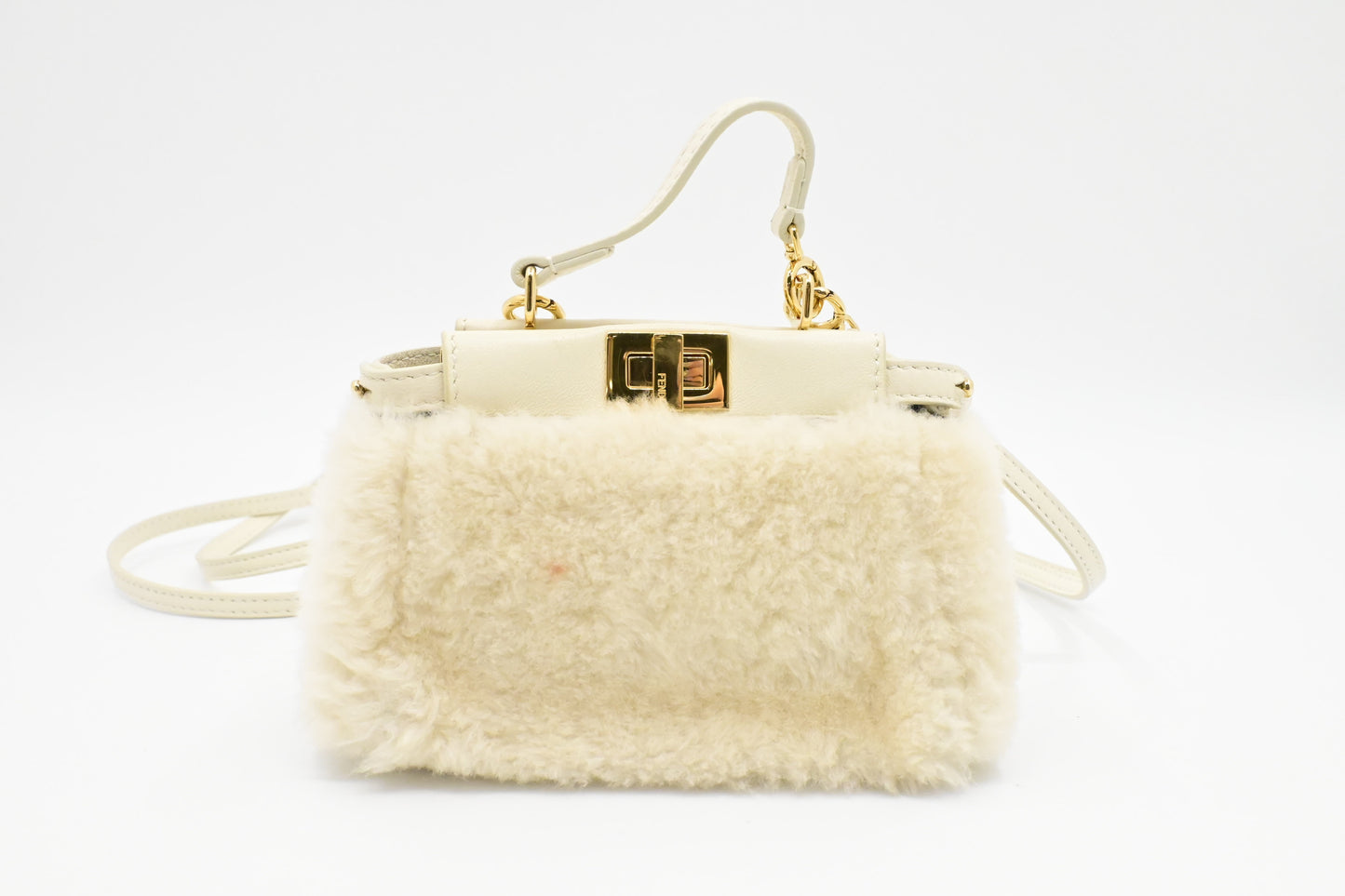 Fendi Montone Liscio Mini Peekaboo Crossbody in White Shearling