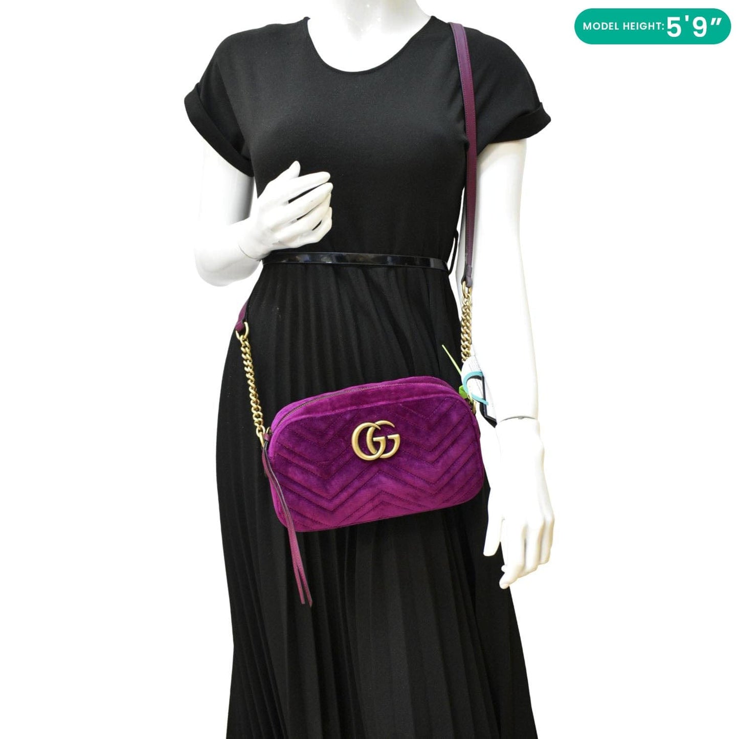 GUCCI GG Marmont Small Matelasse Velvet Chain Shoulder Bag Purple 447632