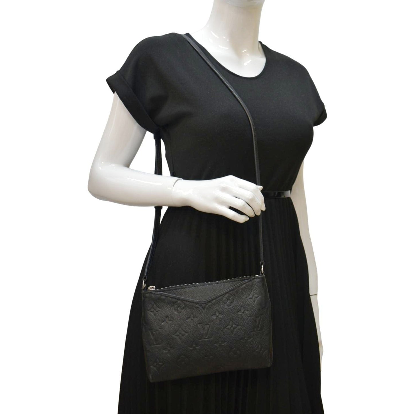 LOUIS VUITTON Pallas Monogram Empreinte Clutch Crossbody Bag Black