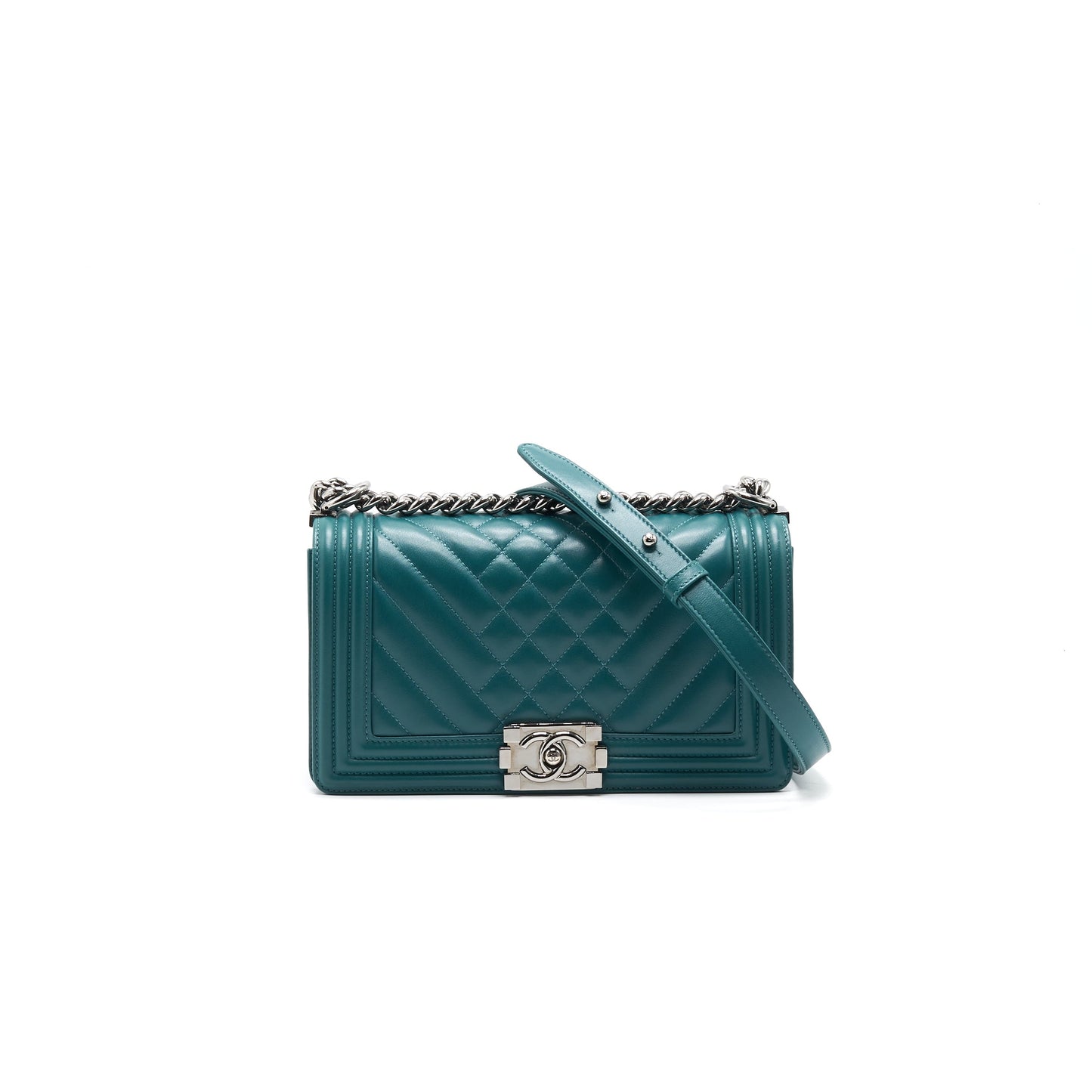 CHANEL LE BOY CHEVRON CALFSKIN PEACOCK GREEN Handbag
