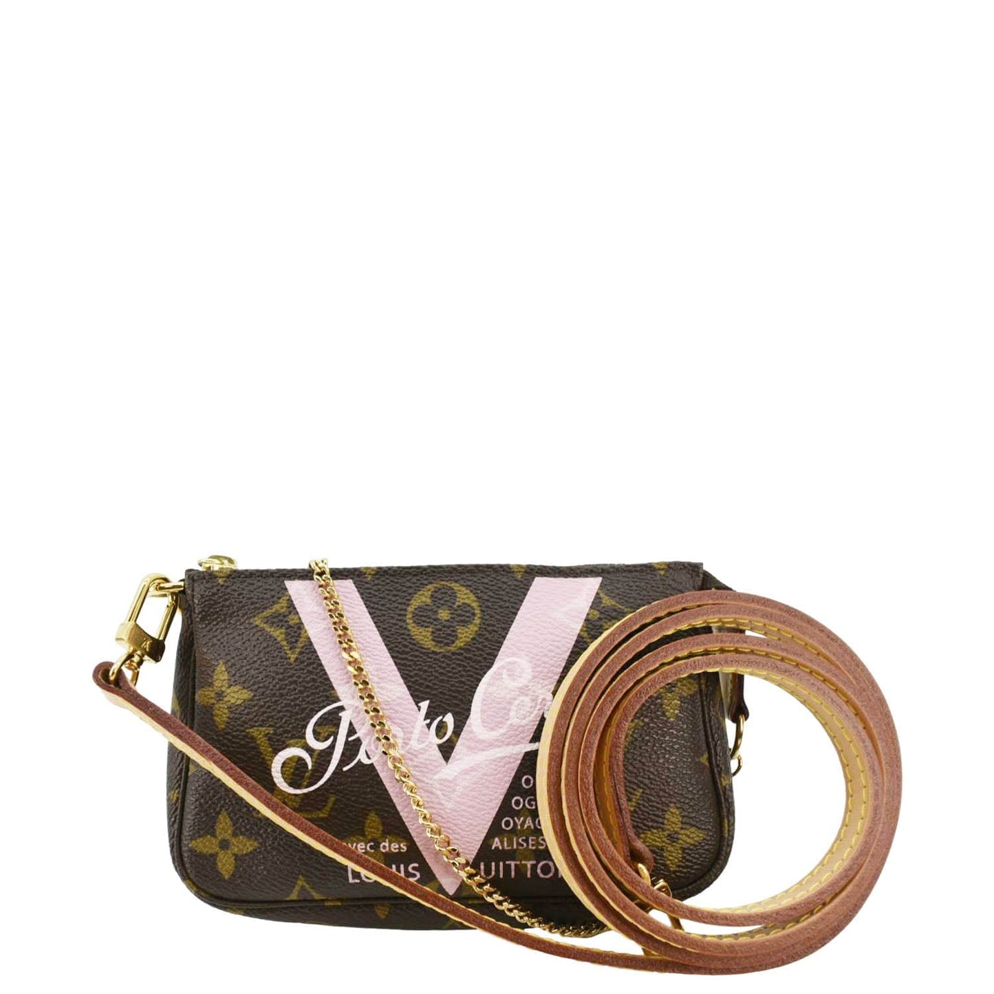 LOUIS VUITTON V Pochette Accessories Mini  Monogram Canvas Pouch Brown