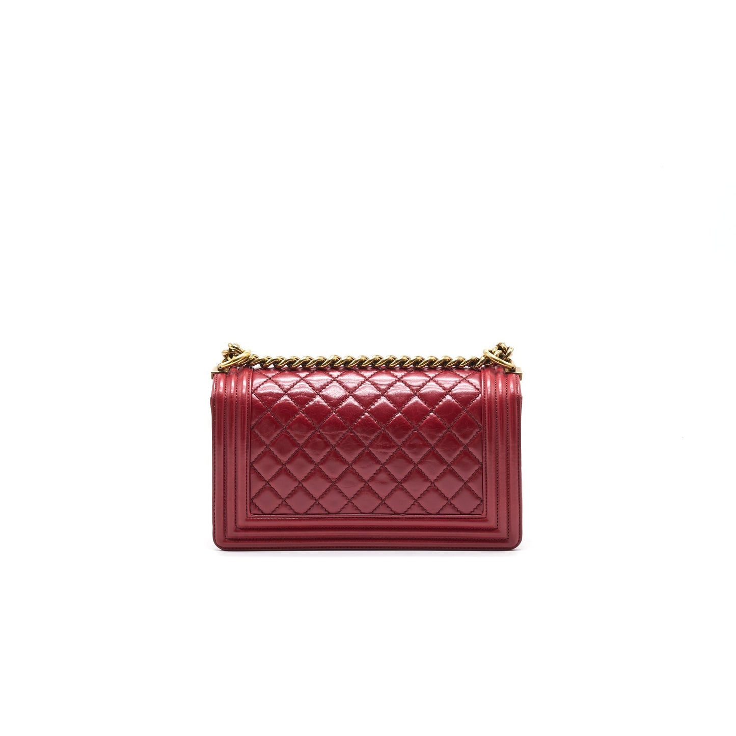 CHANEL Glazed Calfskin Medium LeBoy In Red Gold Hardware Handbag