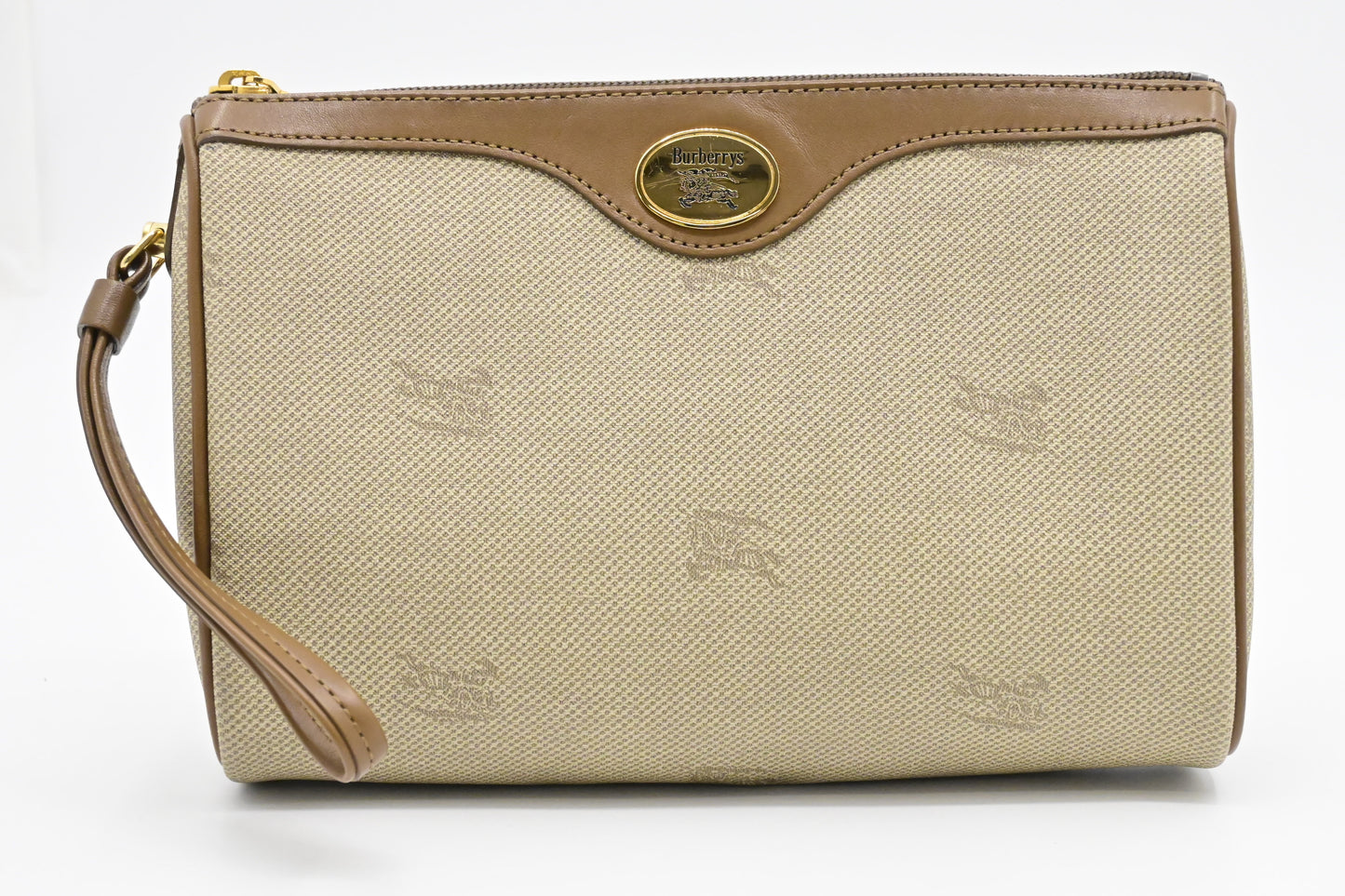 Burberry Wristlet Pouch in Beige Canvas