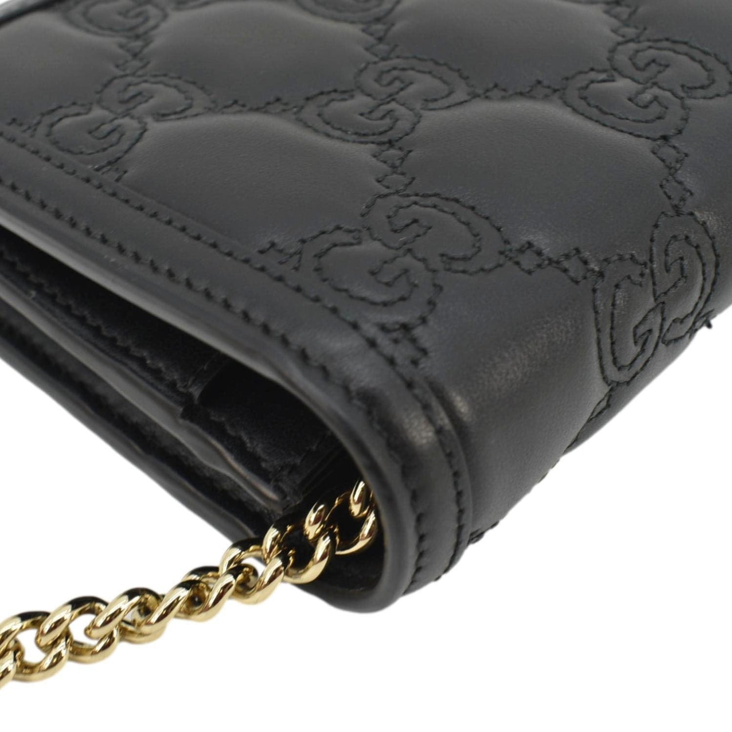 GUCCI GG Matelasse Leather Chain Wallet Shoulder Bag Black 723787