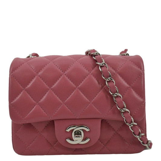 Chanel Mini Square Flap Leather Crossbody Bag Pink