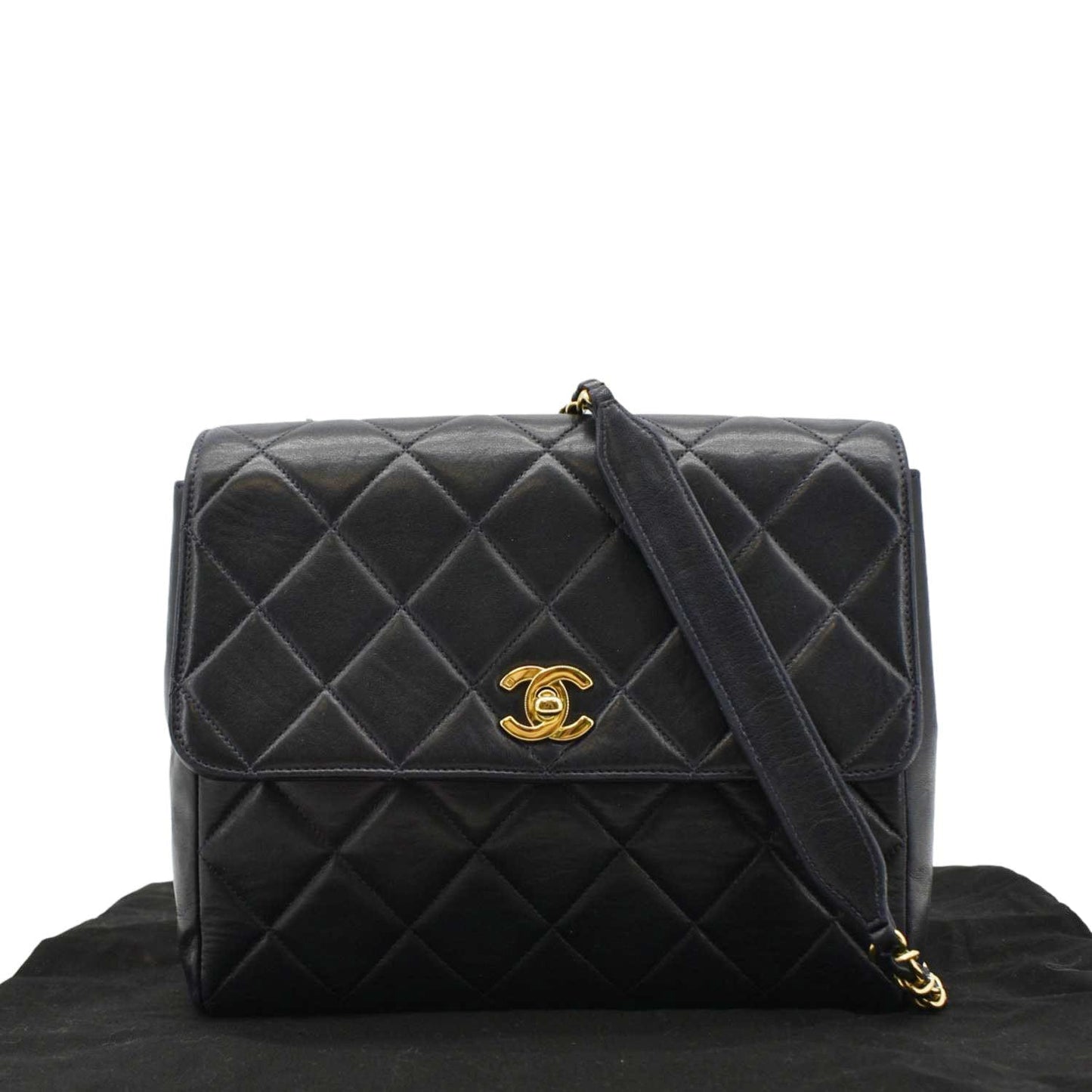 CHANEL Square CC Flap  Quilted Leather Shoulder Bag Black