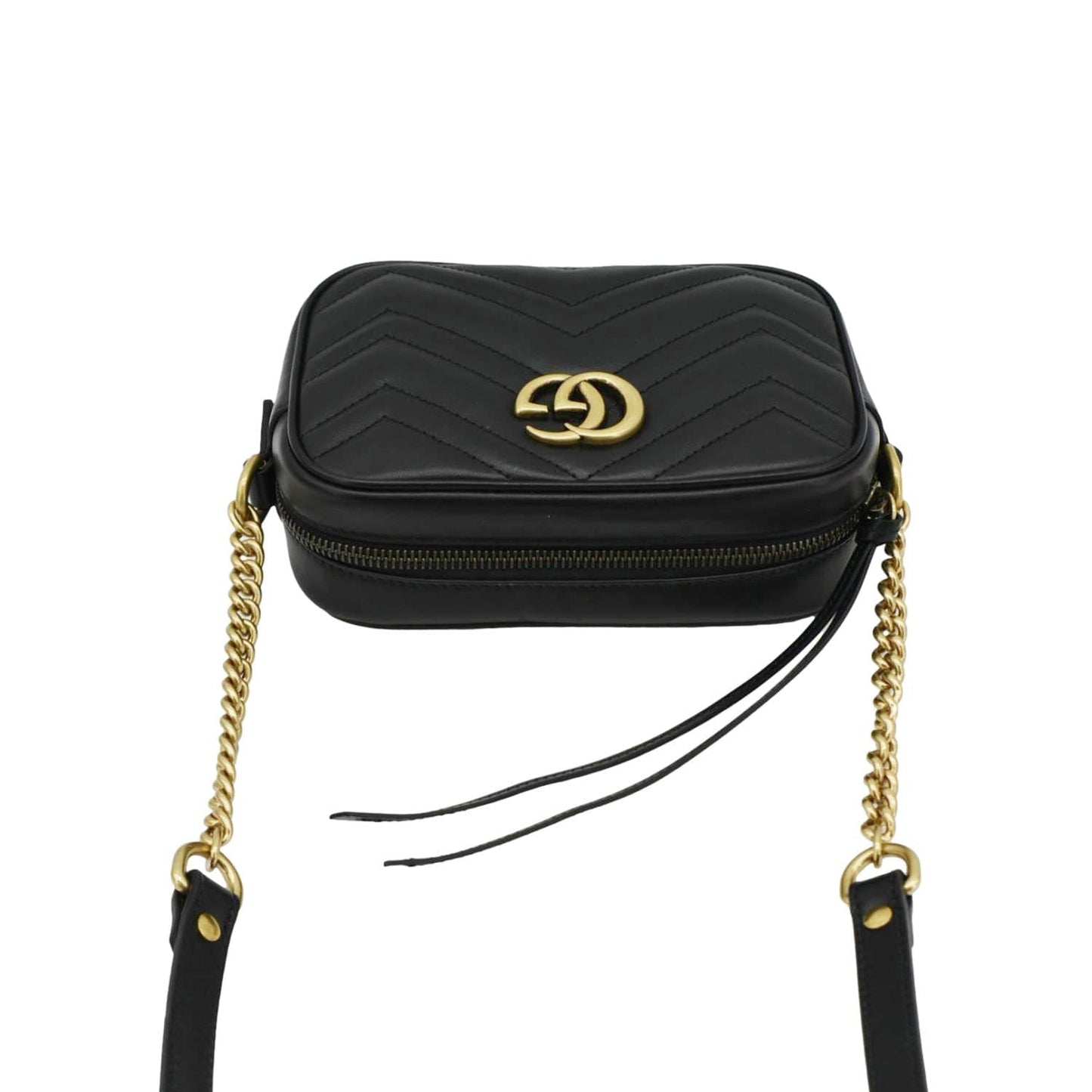 GUCCI GG Marmont Mini Calfskin Matelasse Crossbody Camera Bag Black 634785