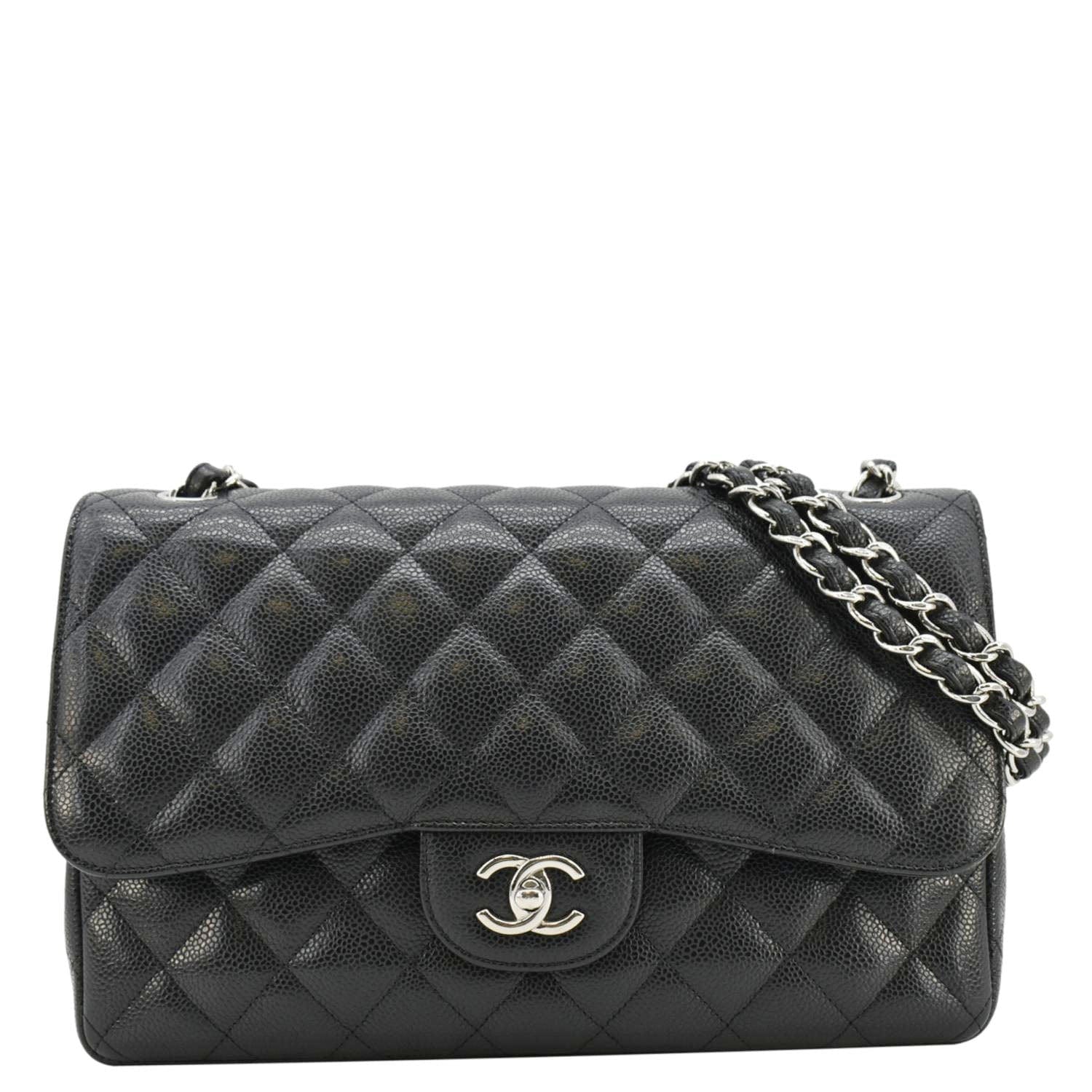 Chanel Classic Jumbo Double Flap Quilted Caviar Leather Shoulder Bag Black