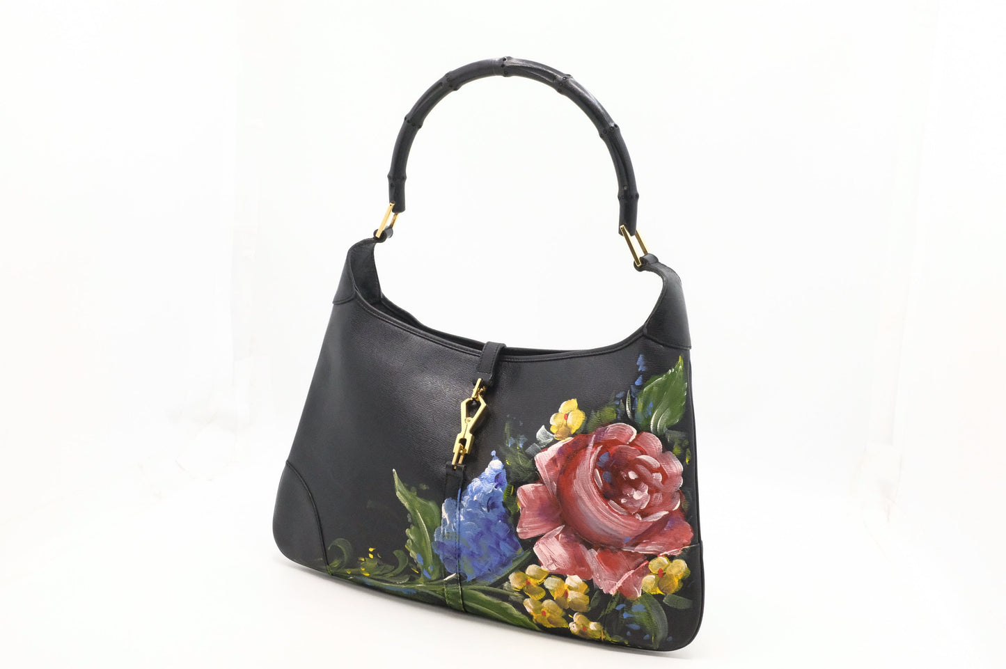 Gucci Jackie Shoulder Bag in Floral Black Leather
