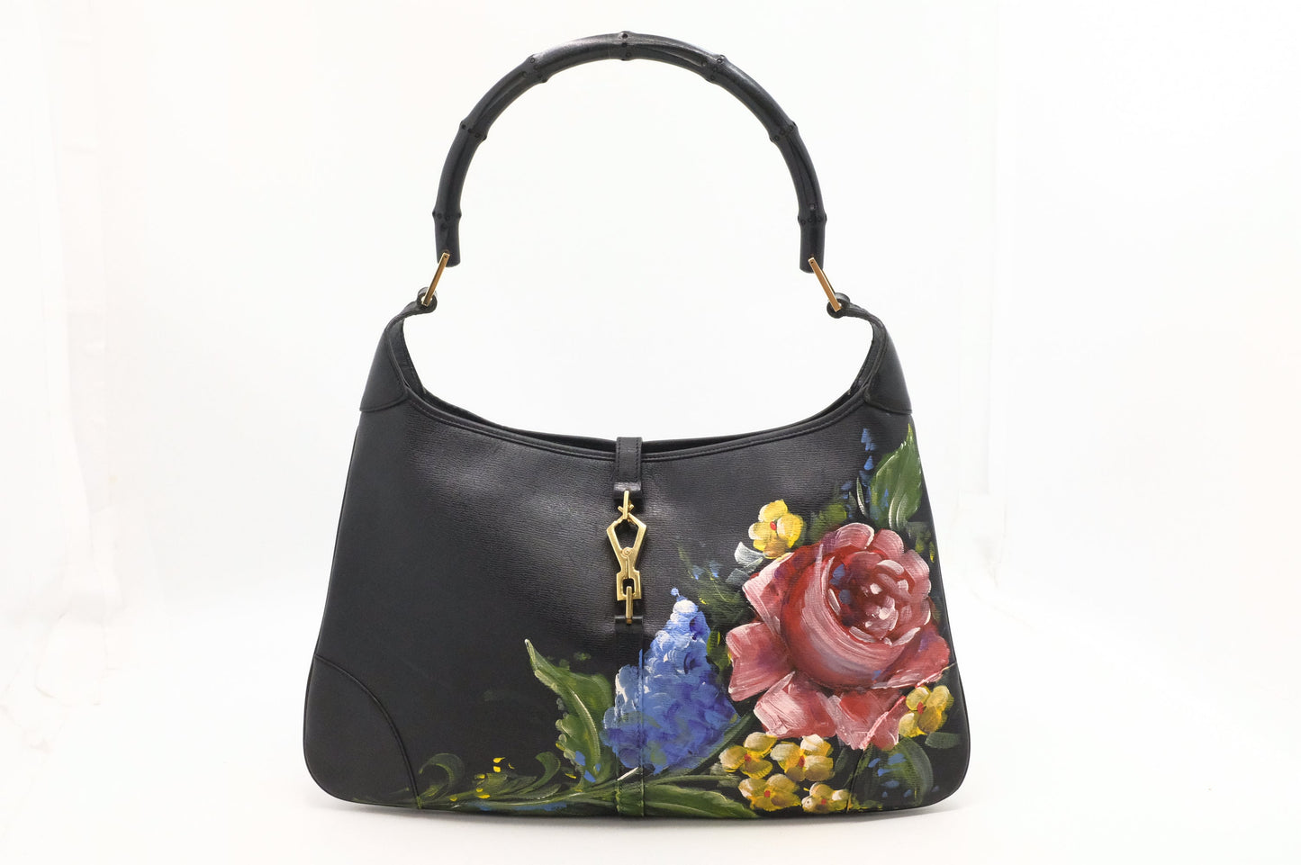Gucci Jackie Shoulder Bag in Floral Black Leather