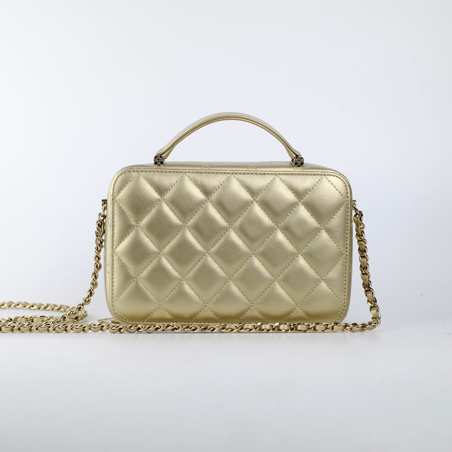 Chanel Champagne/Gold Top Handle Vanity Crossbody Bag with Mirror (Microchip)
