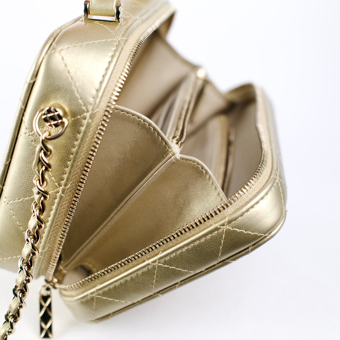 Chanel Champagne/Gold Top Handle Vanity Crossbody Bag with Mirror (Microchip)