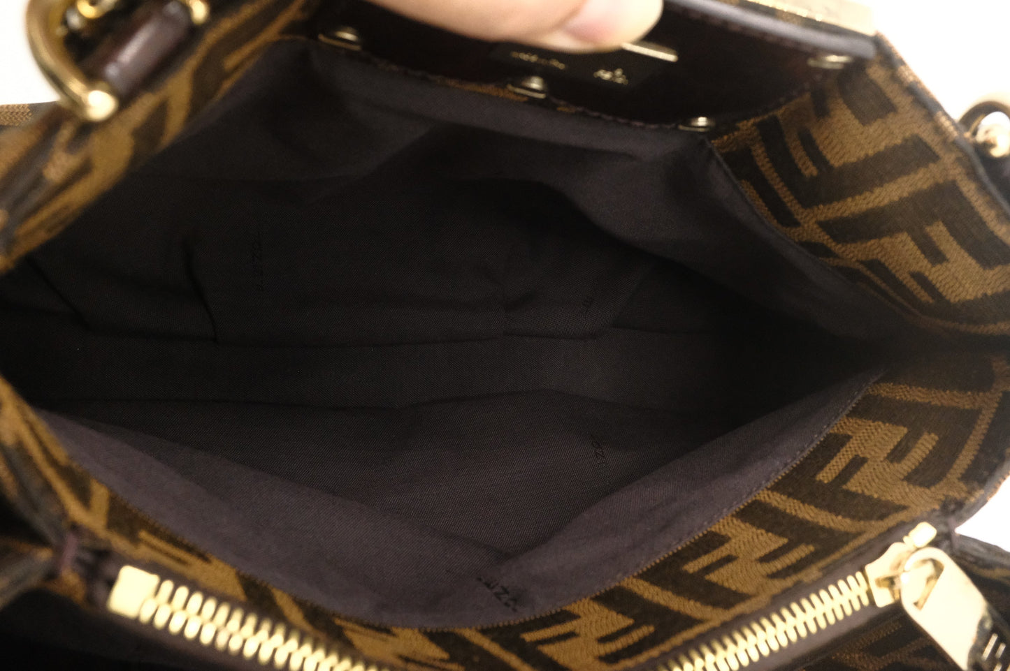 Fendi Mia Small Shoulder Bag in Zucca Canvas and Patent Leather