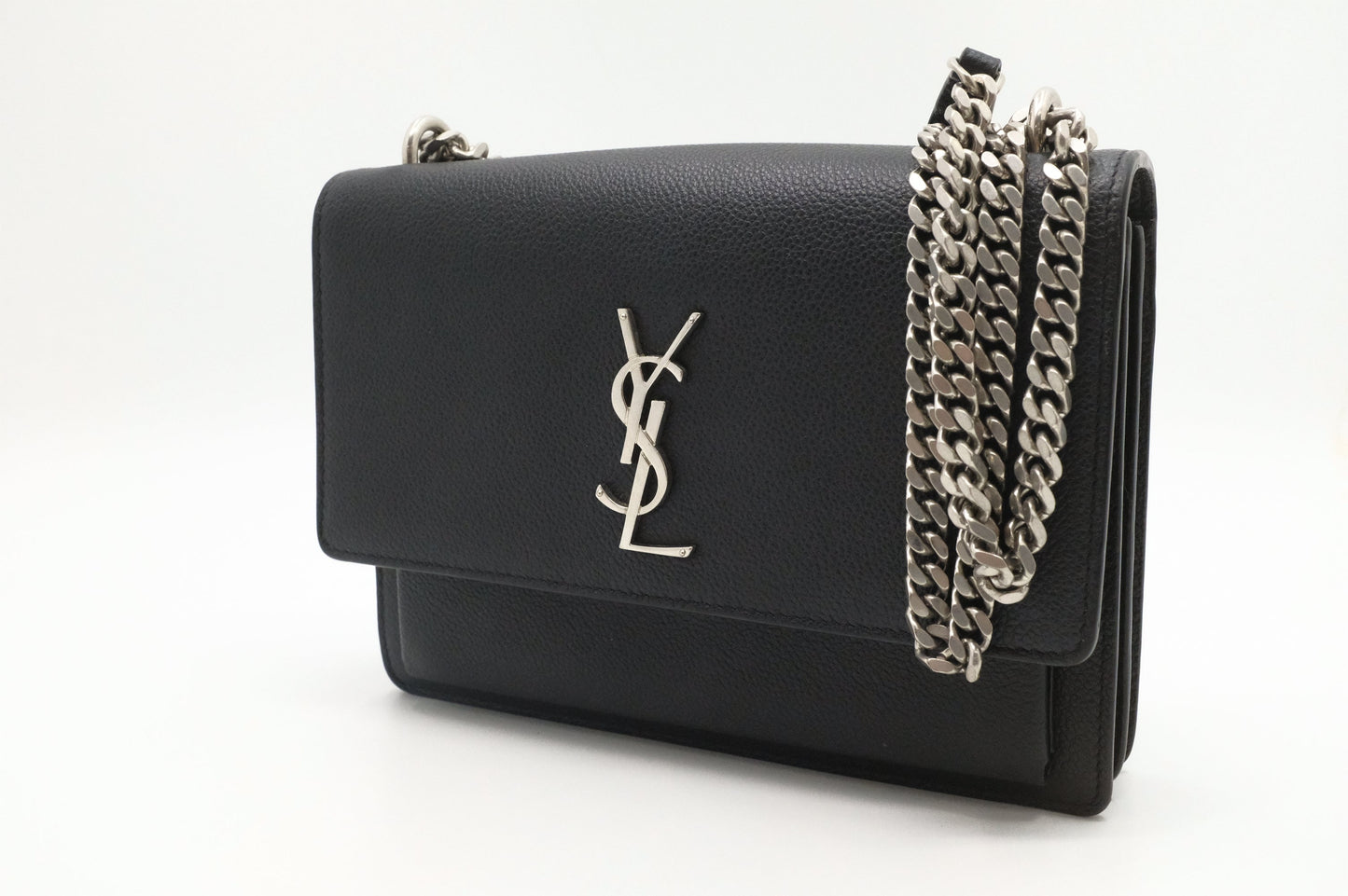 YSL Saint Laurent Sunset Crossbody in Black Leather